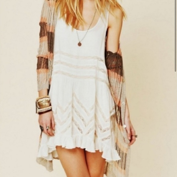 Intimately Free People voile trapeze  Lace Tunic cream dot slip sz small - Picture 1 of 11
